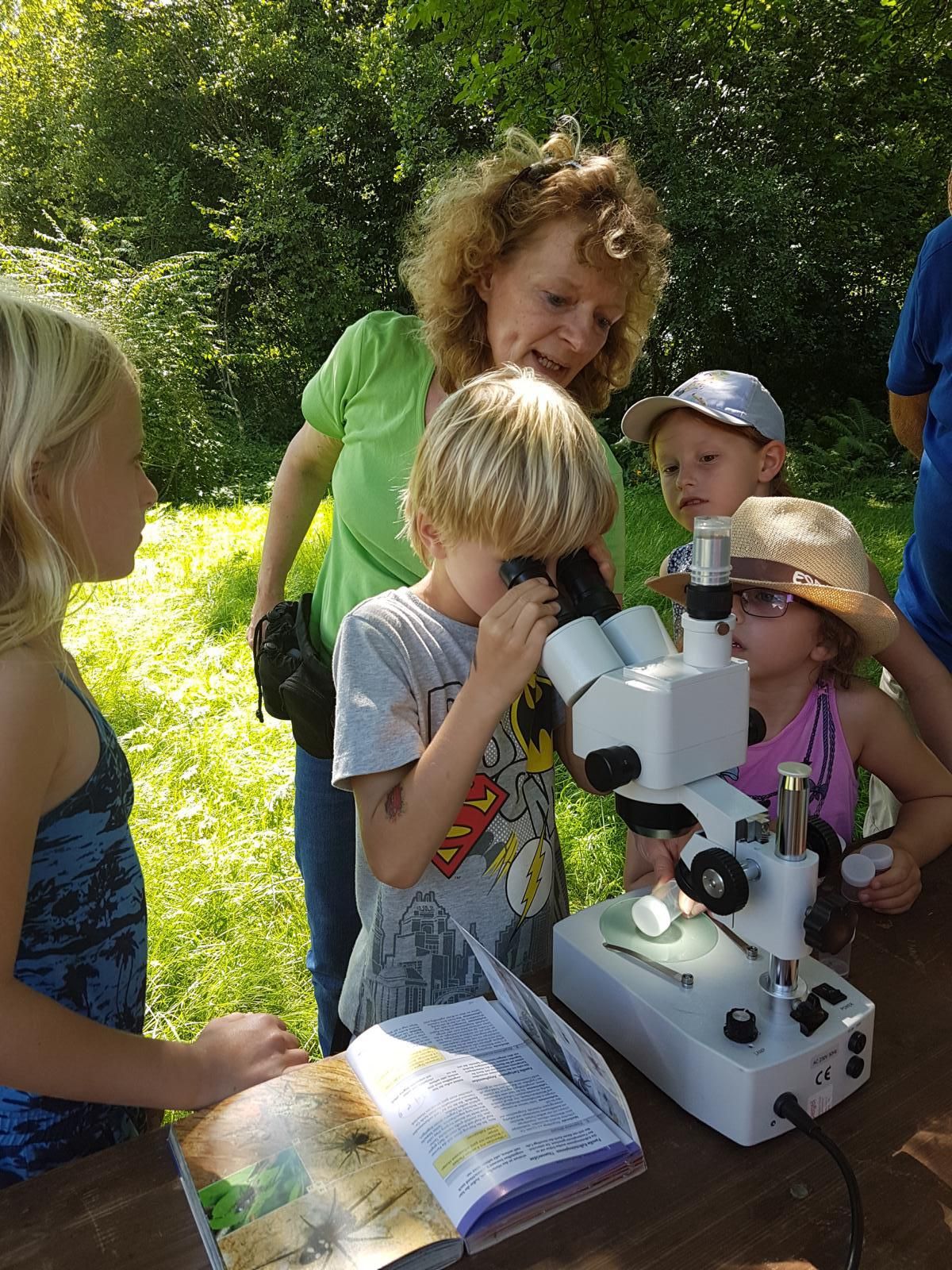 Ein junger Spinnenforscher am Binokular Ein junger Spinnenforscher am Binokular